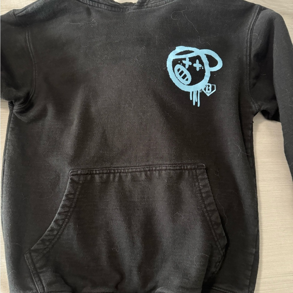 Youth Boys Medium Baseball 101 Black Hoodie with Blue Graphic